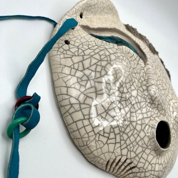 Handmade Raku Ceramic Mask Abstract Crackle Glaze Face Wall Art Signed Jan ‘91 - Picture 3 of 12